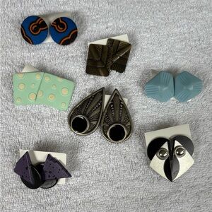 Vintage 80's Pierced Earring Lot - 7 Bold Geometric Pairs